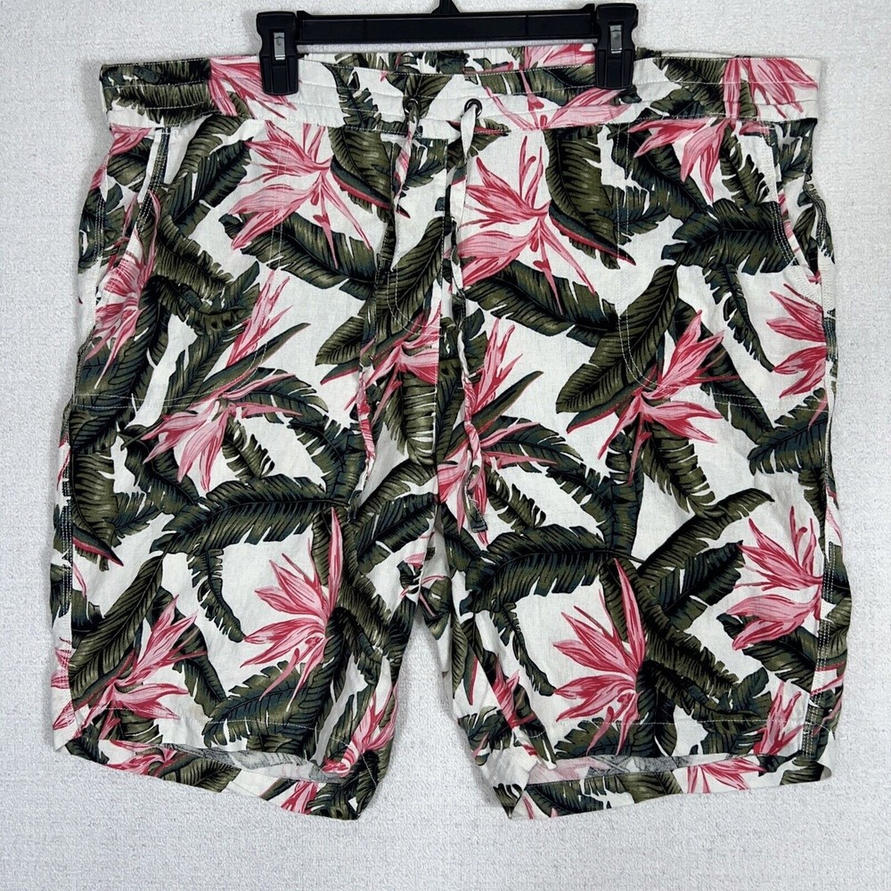 Per Se Linen Blend Floral Print Shorts Womens 3X Drawstring